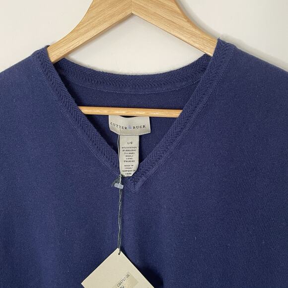 NWT Cutter and Buck Navy Blue Silk Lambswool Blend Sweater Vest Lightweight LRG - Picture 5 of 11